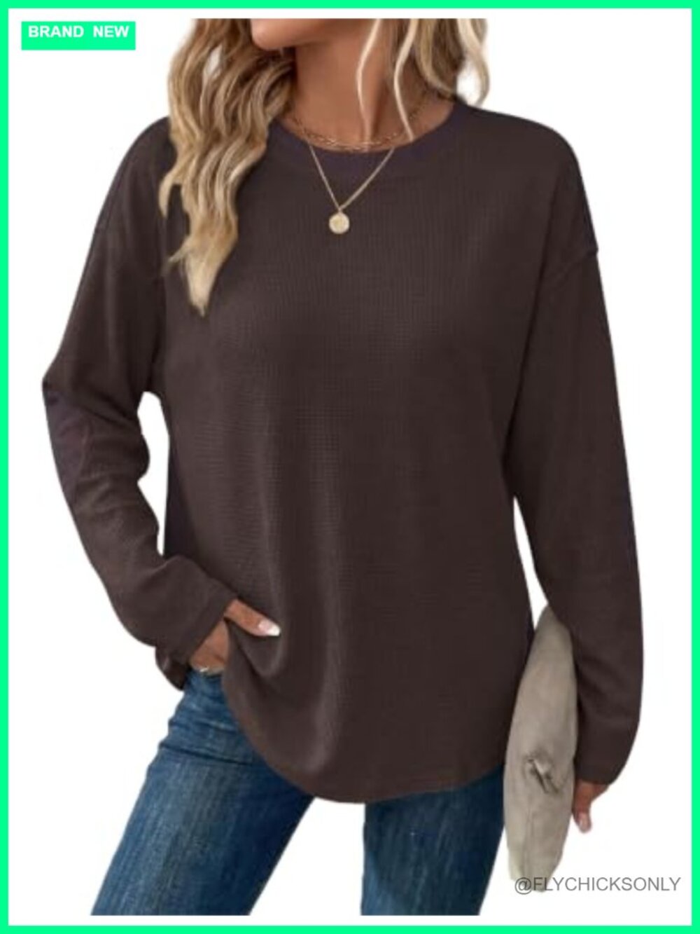 Waffle Knit Oversized Tunic Sweatshirt Loose Long Sleeve Pullover